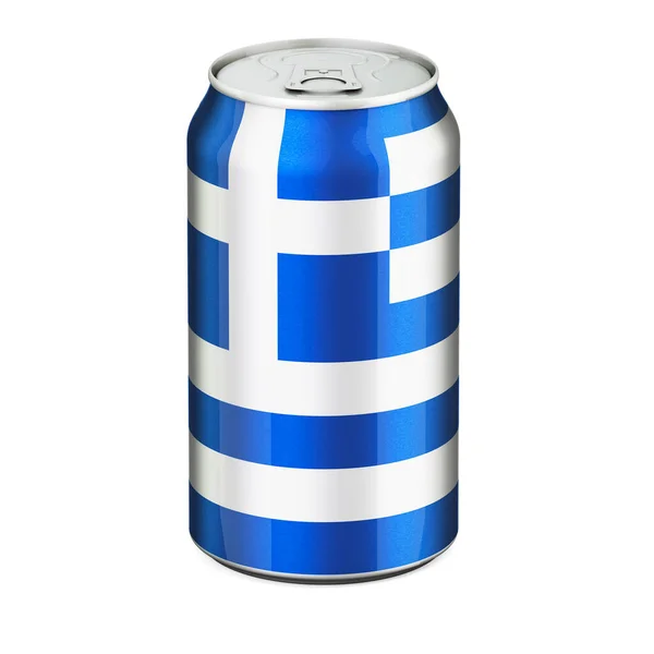 Греческий Флаг Нарисованный Напитке Металлической Банкой Рендеринг Изолирован Белом Фоне — стоковое фото