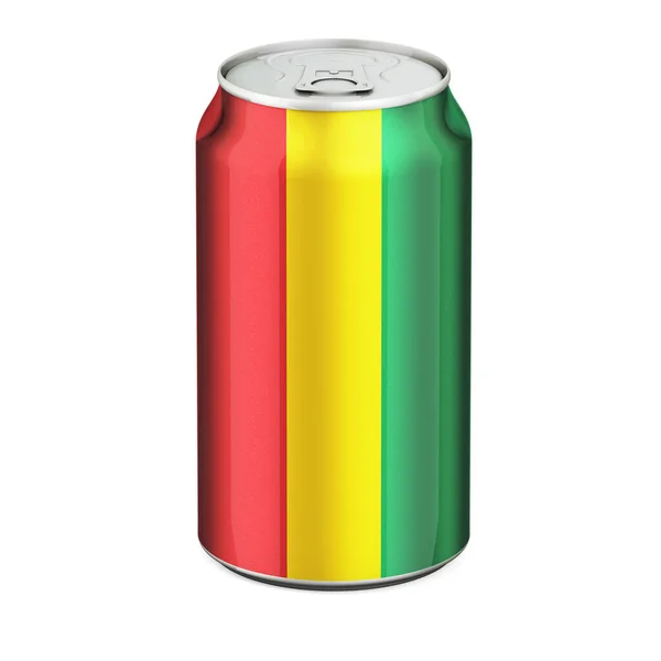 Guinean Flag Painted Drink Metallic Can Rendering Isolated White Background — Stock Photo, Image