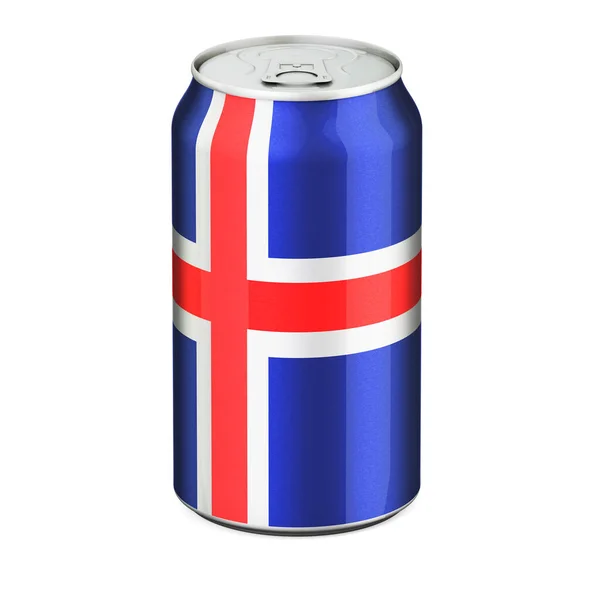 金属缶にアイスランド国旗が描かれている 白い背景に隔離された3Dレンダリング — ストック写真