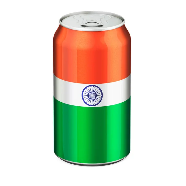 Індійський Прапор Намальований Металевій Банці Рендеринг Ізольований Білому Тлі — стокове фото
