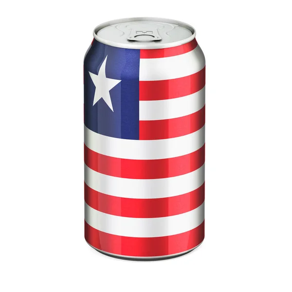 饮料金属罐上涂有利比里亚国旗 在白色背景上孤立的3D渲染 — 图库照片