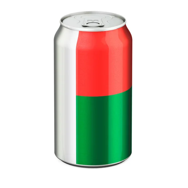 Madagaskar Vlag Geschilderd Drank Metalen Blik Rendering Geïsoleerd Witte Achtergrond — Stockfoto