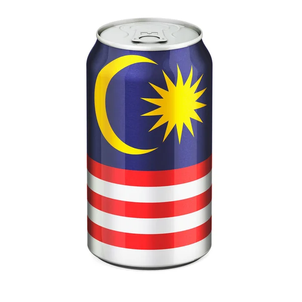 Malezyjska Flaga Pomalowana Puszce Metaliku Rendering Izolowany Białym Tle — Zdjęcie stockowe