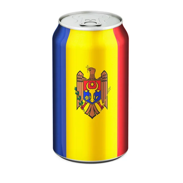 Moldovan Flag Painted Drink Metallic Can Rendering Isolated White Background — ストック写真