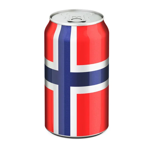 飲み物の金属缶に描かれたノルウェーの国旗 白い背景に隔離された3Dレンダリング — ストック写真