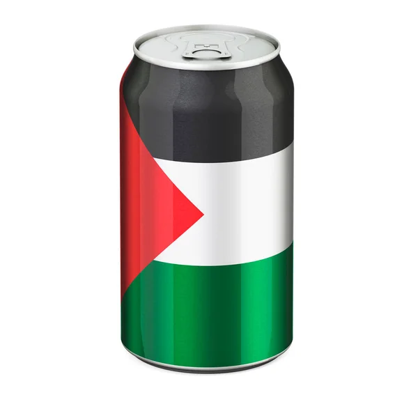 Bandera Palestina Pintada Lata Metálica Bebida Representación Aislada Sobre Fondo —  Fotos de Stock