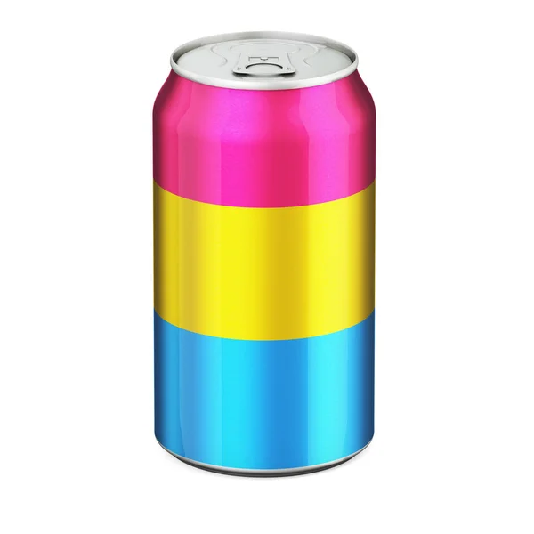 Bandera Pansexual Pintada Lata Metálica Bebida Representación Aislada Sobre Fondo — Foto de Stock