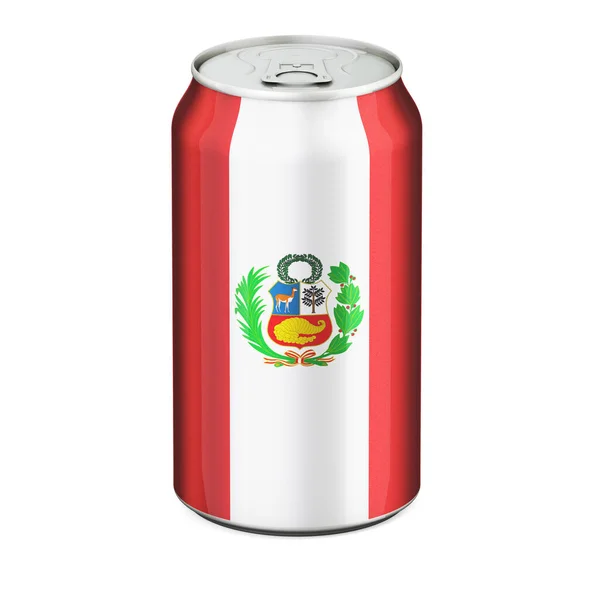 飲料金属缶にペルー国旗が描かれている 白い背景に隔離された3Dレンダリング — ストック写真