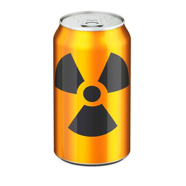 Radiation Sign Painted Drink Metallic Can Rendering Isolated White Background — Stock Photo, Image