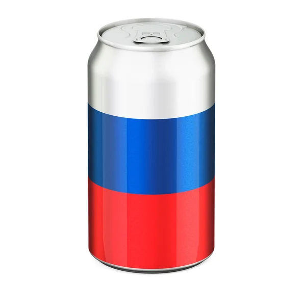 Bandeira Russa Pintada Lata Metálica Bebida Renderização Isolada Fundo Branco — Fotografia de Stock