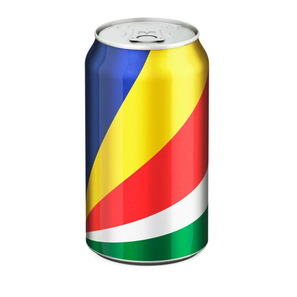 Bandeira Seychelloise Pintada Lata Metálica Bebida Renderização Isolada Fundo Branco — Fotografia de Stock