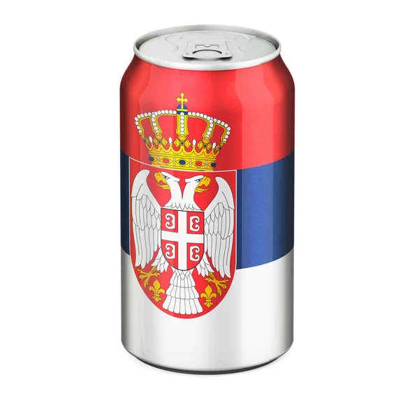 Srbská Vlajka Namalovaná Plechovce Pitím Vykreslování Izolované Bílém Pozadí — Stock fotografie