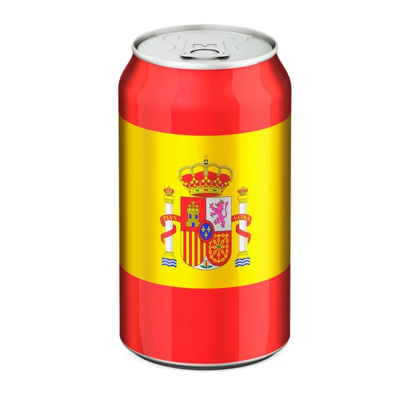 Bandeira Espanhola Pintada Lata Metálica Bebida Renderização Isolada Fundo Branco — Fotografia de Stock