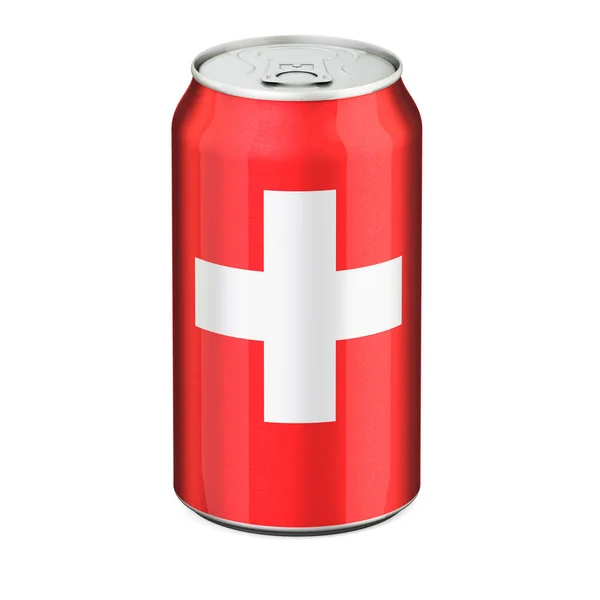Bandeira Suíça Pintada Lata Metálica Bebida Renderização Isolada Fundo Branco — Fotografia de Stock