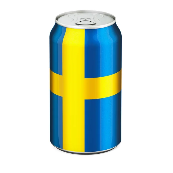 Swedish Flag Painted Drink Metallic Can Rendering Isolated White Background — Stock Photo, Image