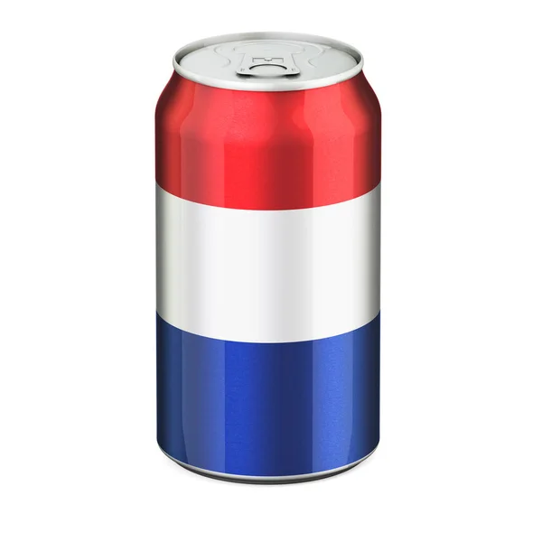 Nederlandse Vlag Geschilderd Drank Metalen Blik Rendering Geïsoleerd Witte Achtergrond — Stockfoto