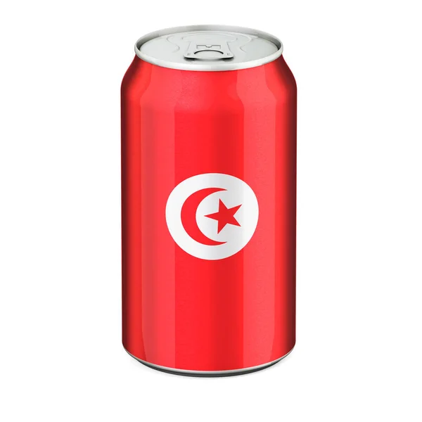 チュニジアのフラグは 飲料金属缶に描かれた 白い背景に隔離された3Dレンダリング — ストック写真