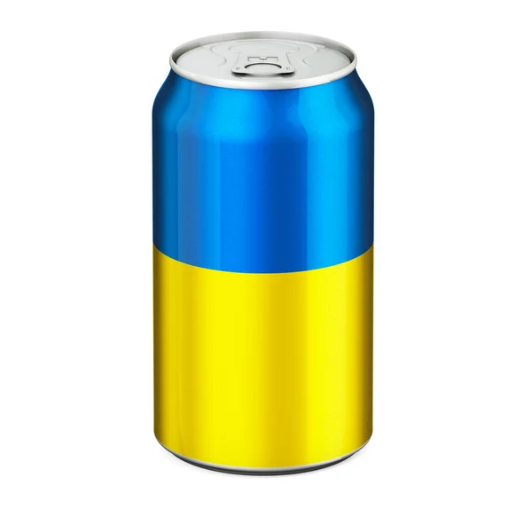 Ukrainian Flag Painted Drink Metallic Can Rendering Isolated White Background — Stock Photo, Image