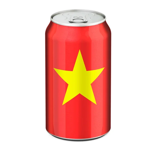 Vietnamesisk Flagga Målad Drycken Metallburk Rendering Isolerad Vit Bakgrund — Stockfoto