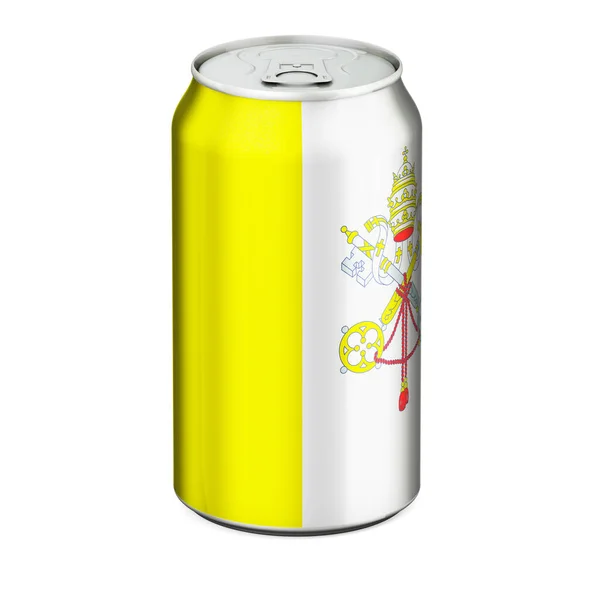 Vatican Flag Painted Drink Metallic Can Rendering Isolated White Background — Stock Photo, Image