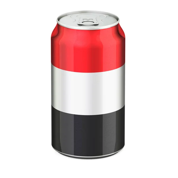 Bandera Yemení Pintada Lata Metálica Bebida Representación Aislada Sobre Fondo — Foto de Stock
