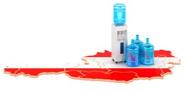 Avusturya 'da şişe su taşıma servisi, beyaz arka planda 3D görüntüleme