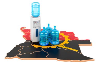 Angola 'da şişe su taşıma servisi, 3 boyutlu görüntüleme beyaz arka planda izole edildi