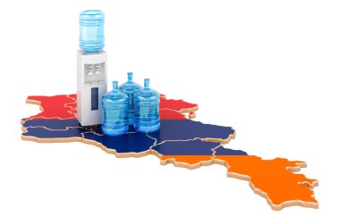 Ermenistan 'da şişe su taşıma servisi, beyaz arka planda 3D görüntüleme