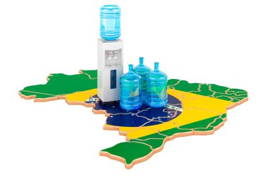 Brezilya 'da şişe su taşıma servisi, beyaz arka planda 3D görüntüleme