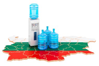 Bulgaristan 'da Şişelenmiş Su Teslimat Servisi ve 3 boyutlu görüntüleme beyaz arka planda izole edildi