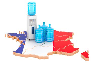 Fransa 'da şişe su taşıma servisi, beyaz arka planda 3D görüntüleme