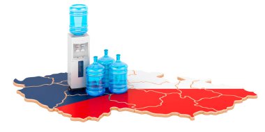 Çek Cumhuriyeti 'nde şişe su taşıma hizmeti, beyaz arka planda 3D görüntüleme