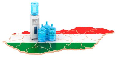 Macaristan 'da şişe su taşıma servisi, beyaz arka planda 3D görüntüleme