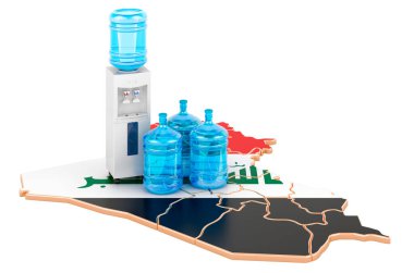 Irak 'taki Şişe Su Teslimat Servisi, 3D görüntüleme beyaz arka grubunda izole edildi