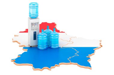 Lüksemburg 'da şişe su taşıma servisi, beyaz arkaplanda 3D görüntüleme