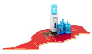 Fas 'ta şişe su taşıma servisi, beyaz arka planda 3D görüntüleme