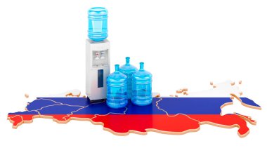 Rusya 'da şişe su taşıma servisi, beyaz arka planda 3D görüntüleme