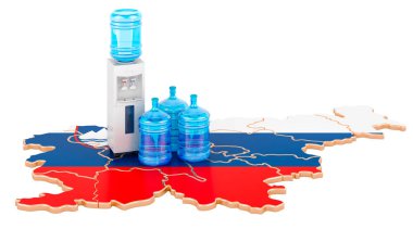 Slovenya 'da şişe su taşıma hizmeti, beyaz arka planda 3D görüntüleme