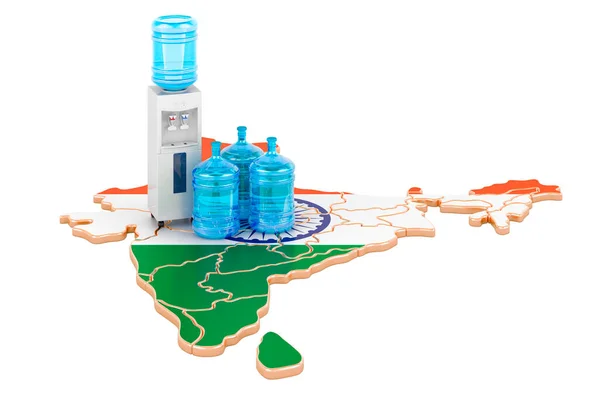 印度的瓶装水递送服务 3D渲染隔离的白色背景 — 图库照片