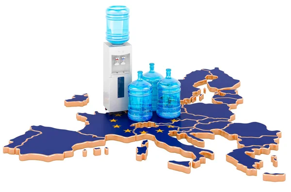 Usługa Dostarczania Wody Butelkowanej Unii Europejskiej Renderowanie Izolowane Białym Tle — Zdjęcie stockowe