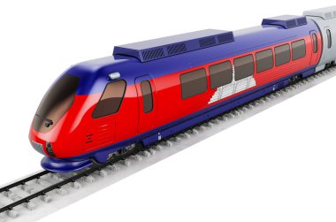 Yüksek hızlı trende Kamboçya bayrağı. Kamboçya 'da tren yolculuğu, konsept. Beyaz arkaplanda 3B görüntüleme izole edildi