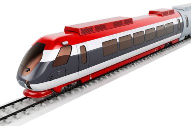 Hızlı trende Tayland bayrağı boyalı. Tayland 'da tren yolculuğu, konsept. Beyaz arkaplanda 3B görüntüleme izole edildi