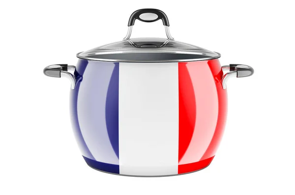 Концепция Французской Национальной Кухни Французский Флаг Нарисованный Горшке Нержавеющей Стали — стоковое фото