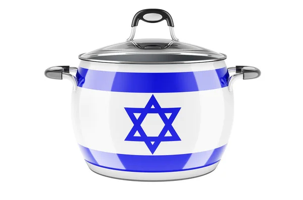 Conceito Cozinha Nacional Israelense Bandeira Israelense Pintada Pote Aço Inoxidável — Fotografia de Stock