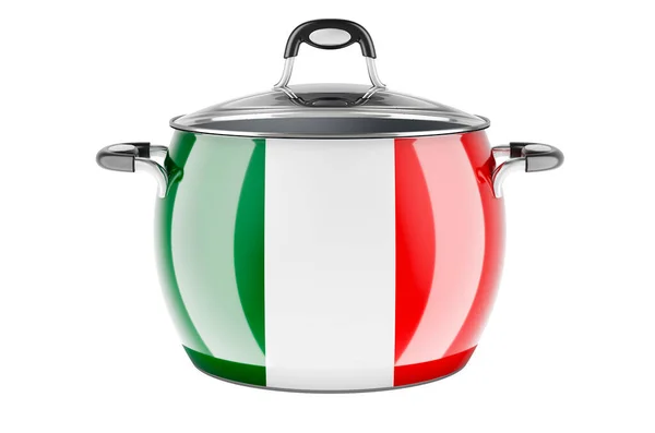 意大利国菜的概念 意大利国旗涂在不锈钢货壶上 在白色背景上孤立的3D渲染 — 图库照片