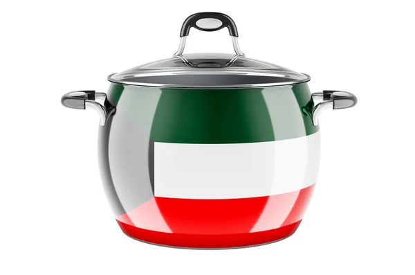 Konzept Der Kuwaitischen Nationalküche Kuwaitische Flagge Auf Dem Edelstahltopf Rendering — Stockfoto