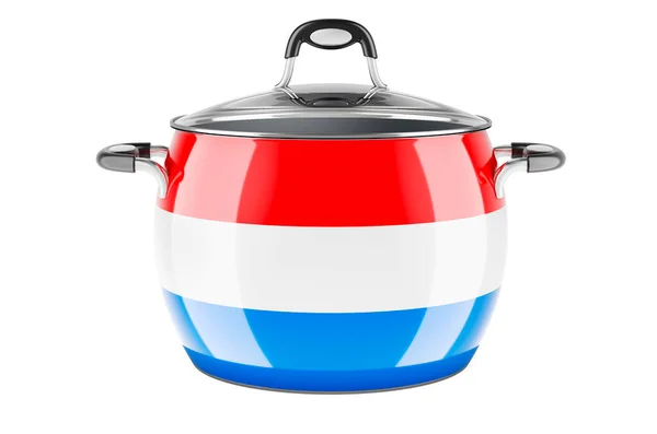 Conceito Cozinha Nacional Luxemburguesa Bandeira Luxemburguesa Pintada Pote Aço Inoxidável — Fotografia de Stock