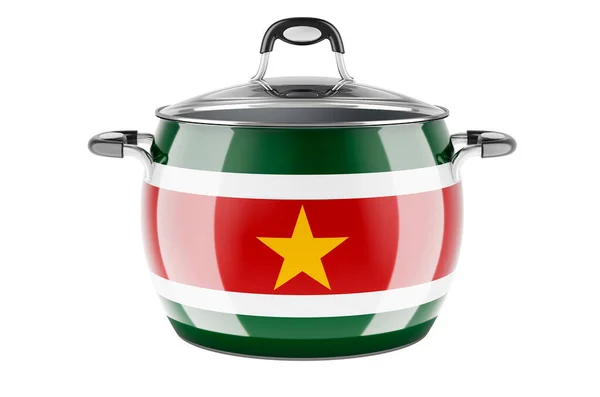 Concepto Cocina Nacional Surinamesa Bandera Suriname Pintada Olla Acero Inoxidable — Foto de Stock