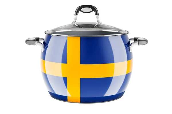 Swedish National Cuisine Concept Swedish Flag Painted Stainless Steel Stock —  Fotos de Stock