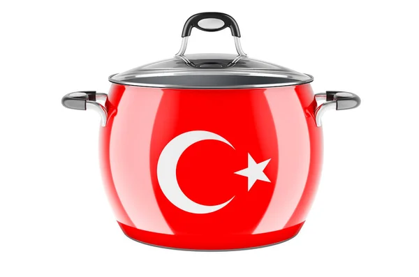 Konzept Der Türkischen Nationalküche Türkische Flagge Auf Dem Edelstahltopf Rendering — Stockfoto